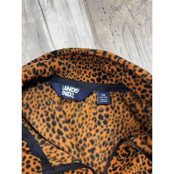 Lands End 1/4 Zip Cheetah Print Fleece Pullover Womens 1X Brown Long Sleeve - Picture 4 of 8